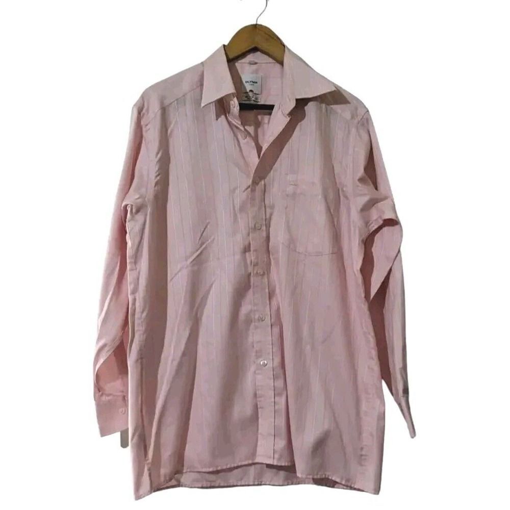 Olymp Luxor Pink Stripe Long Sleeve Cuff Link Pre Cotton Shirt 16” Collar B